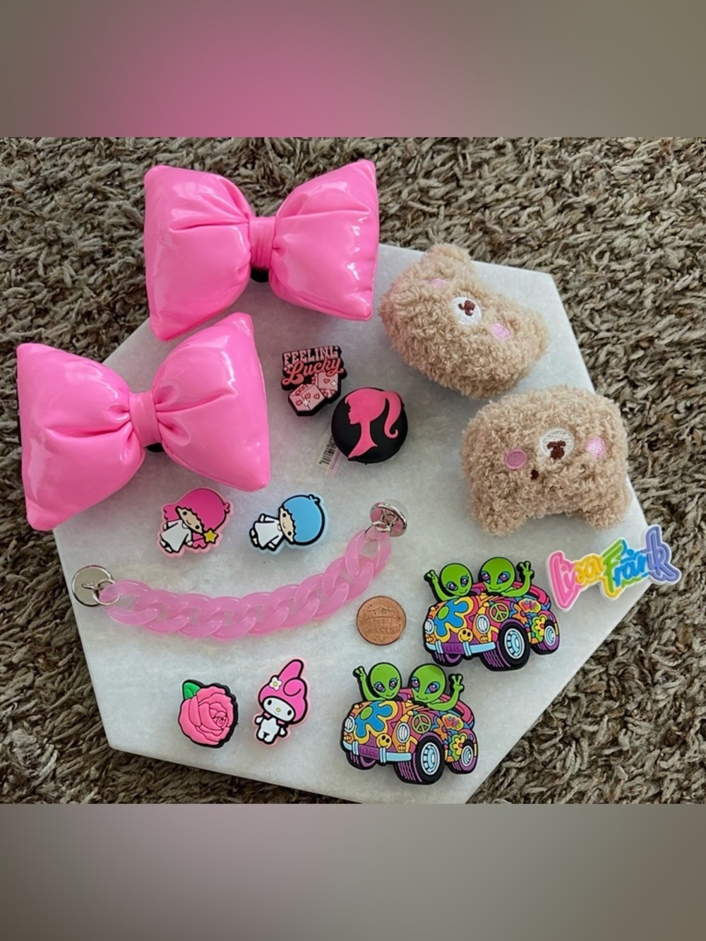 CROC SHOE CHARMS KAWAII MY MELODY LISA FRANK PLUSH PINK BOWS BARBIE TWIN STARS